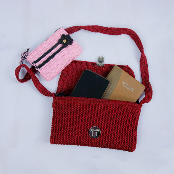 Crochet Sling Bag – Maroon Elegance - Image 3