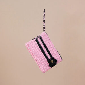 Handmade Pink & Black Crochet Wallet with Flower Accent