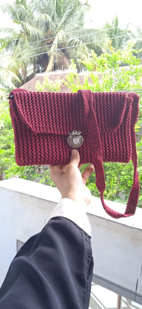 Crochet Sling Bag – Maroon Elegance - Image 7